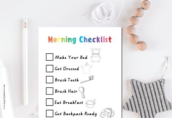 kids planner checklist bedtime and morning