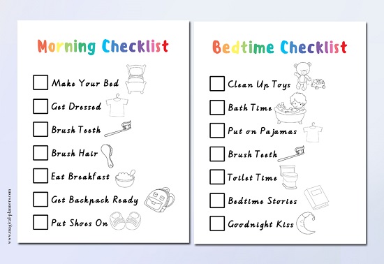 kids planner checklist bedtime and morning boy